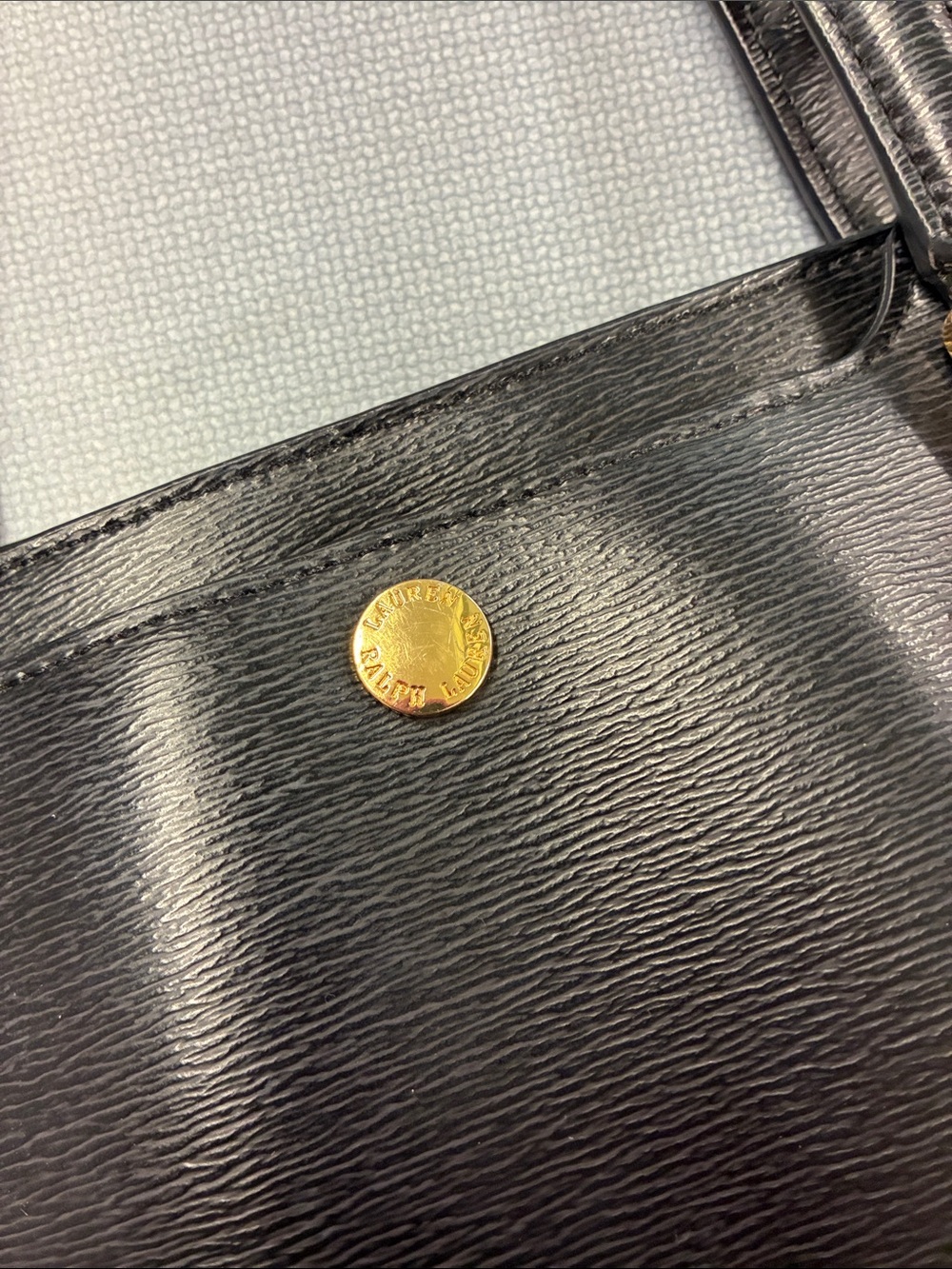 Ralph Lauren Black Leather Tote with Gold Accent Tag - Picture 4 of 6